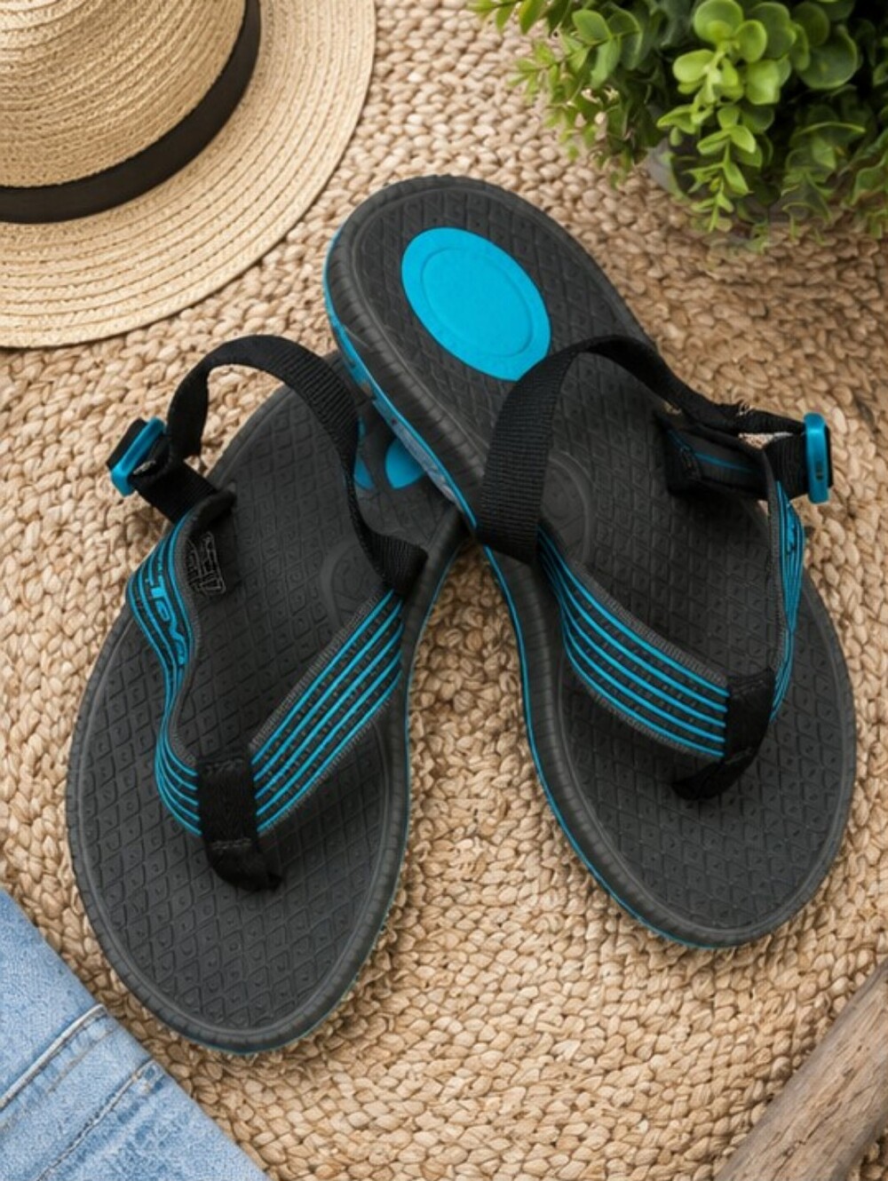 Teva Size 7 Black Teal Sport Sandals Adjustable Straps